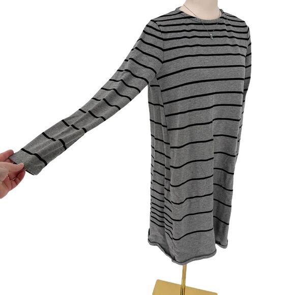 J. Jill Stripe Dress Medium TALL Gray Terry Cotton Long Sleeve Pockets Boho Warm - Picture 5 of 13